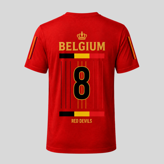 Personalised Belgium fan T-shirt with custom name and number on the back