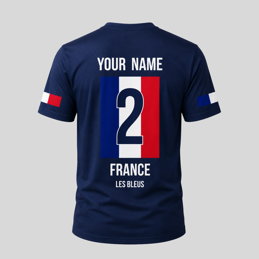 France Fan T-Shirt custom name and number back design inspired by Les Bleus