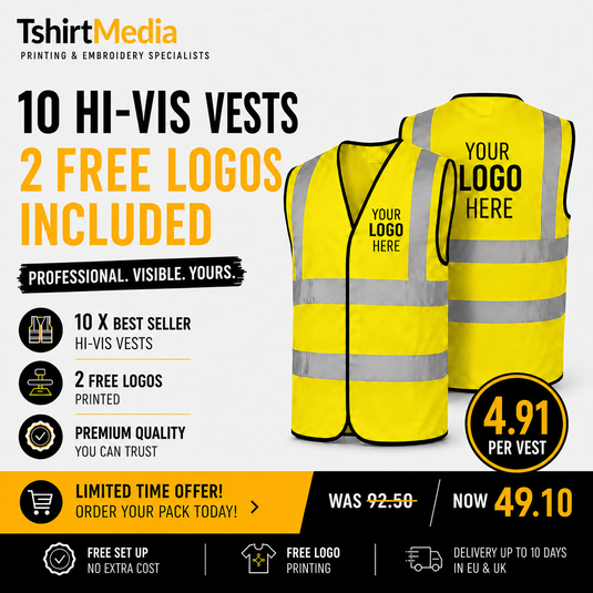 10 Hi-Vis Vests Bundle - 2 Free Logos