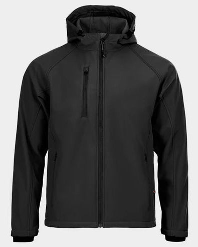 Black jacket with a hood on a light gray background