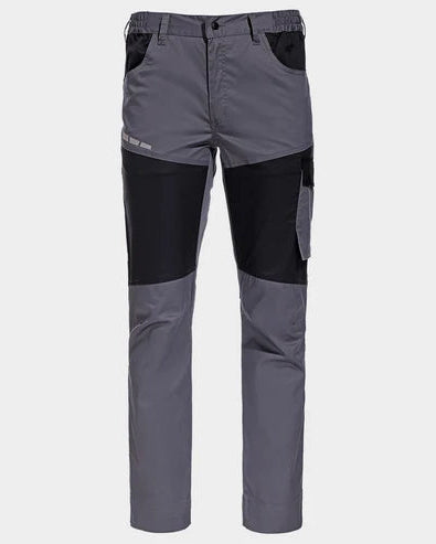 Gray and black work pants on a white background