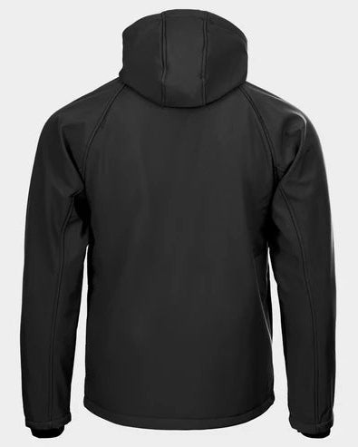 Black jacket with a hood on a light gray background